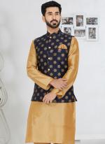 Banarasi Dhupion Navy Blue Wedding Wear Banarasi Work Modi Jacket Kurta Pajama